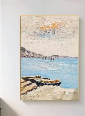 手绘油画《海湾》大芬油画村玄关走廊高级风景挂画客厅卧室装饰画