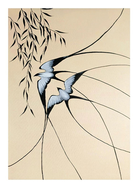 抽象意境燕归来装饰画客厅挂画玄关肌理画中古风暖色燕子手绘油画