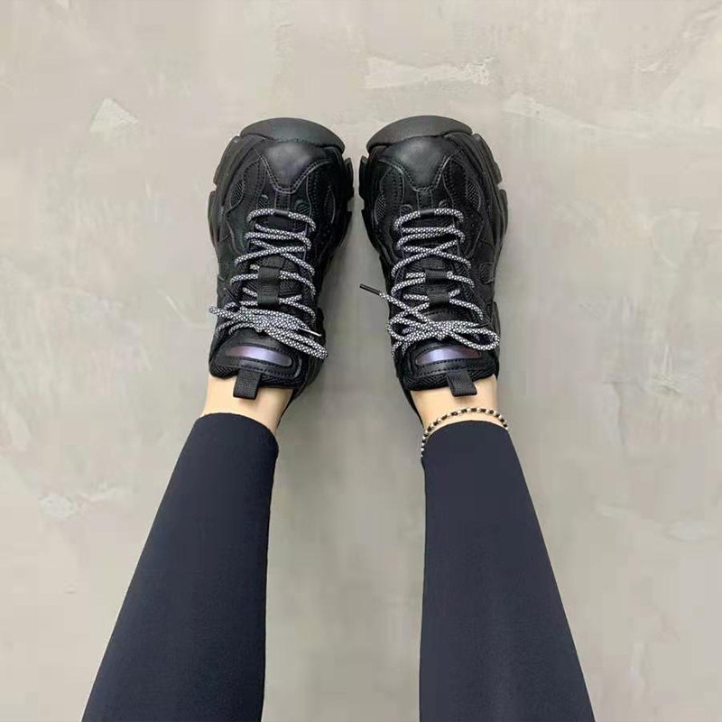 2023秋冬新款真皮百搭黑色老爹鞋女松糕厚底增高运动加绒鞋ins潮,淘宝优惠券,粉丝福利购,淘宝优惠卷