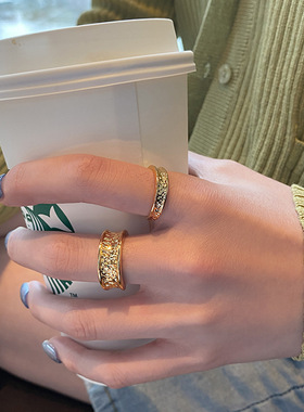 潮流日韩式锡箔纸戒指女创意设计感凹凸不规则法式食指指环饰品