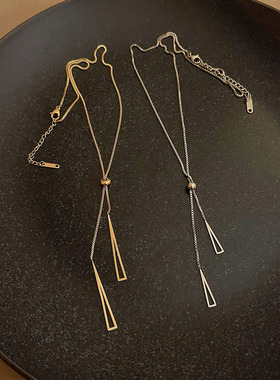 韩版小众设计钛钢几何三角项链女ins冷淡风时尚轻奢高级感毛衣链