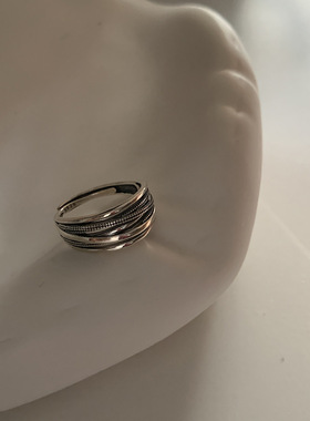 韩式韩版简约五角星链条戒指百搭时尚开口复古做旧感镂空轻奢指环