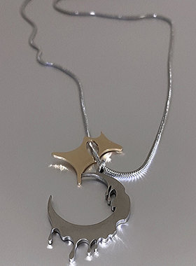 融化月亮钛钢项链女ins嘻哈冷淡风卫衣毛衣链2021年潮百搭全新