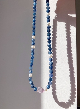 蓝晶石淡水珍珠优雅高级项链