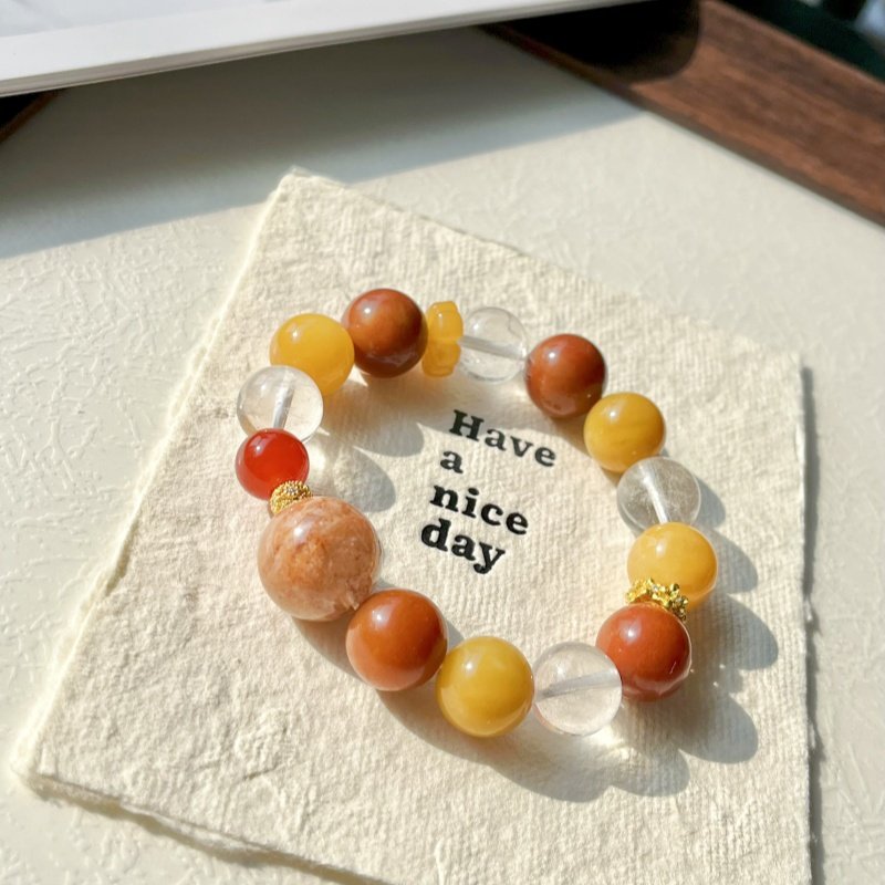 《漫秋梧桐》天然橙雪花幽灵黄玉辽阳红岫玉多宝水晶手串 灵动感,淘宝优惠券,粉丝福利购,淘宝优惠卷