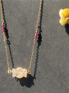 樱花玛瑙糖果石榴石锁骨链