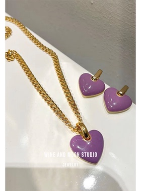 紫色滴釉爱心项链女春夏必买
