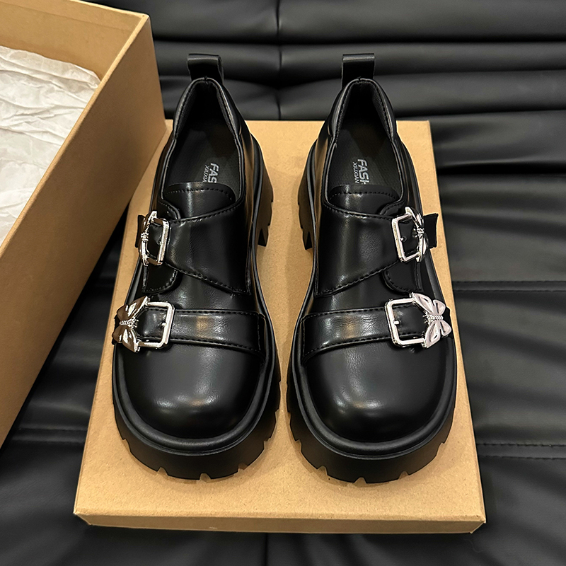双蝴蝶扣！复古厚底增高小皮鞋女2025年新款百搭jk制服英伦乐福鞋 - 图0