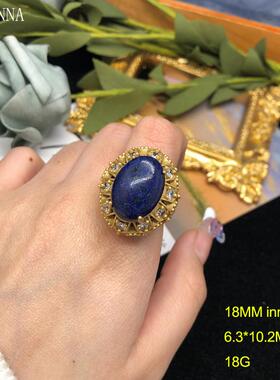 中古重工铜材质红色宝石青金石绿松石戒指法式复古轻奢指环