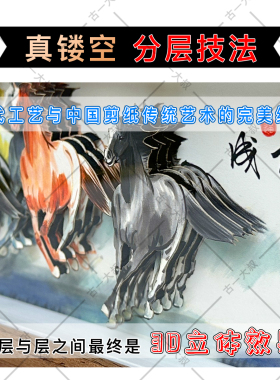 八骏图马到成功3D裸眼非遗剪纸立体画礼物客厅办公室书房桌摆摆台