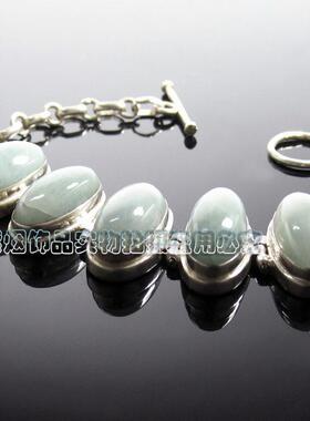 紫烟饰品 925纯银镶嵌天然玉髓手链 淡蓝玉髓 精美手链