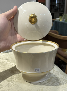 Lenox陶瓷鎏金带盖小高脚储物罐