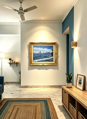 欧式手绘海滩风景油画带框