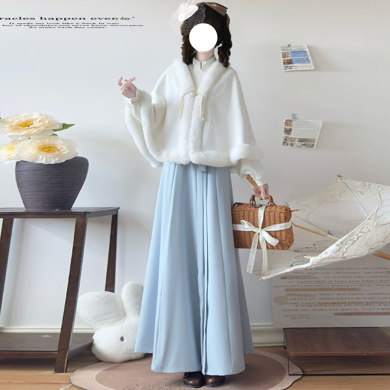 九尘原创汉服【暖暖】 女新中式斗篷立领衫破裙日常秋冬款套装,淘宝优惠券,粉丝福利购,淘宝优惠卷