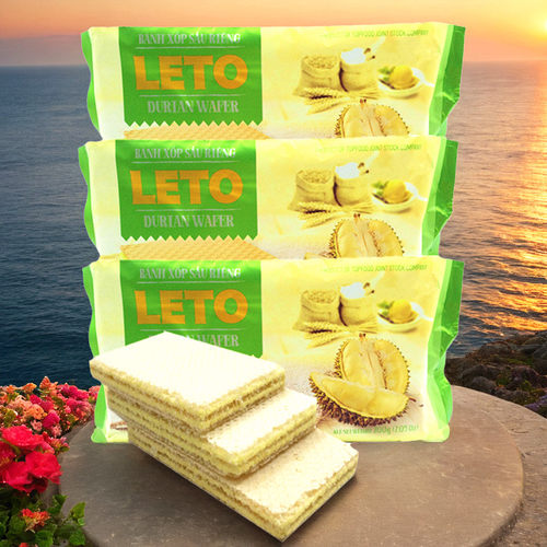 200g*3袋榴莲味威化饼干越南原装进口正品LETO奶酪味夹心好吃零食 - 图3