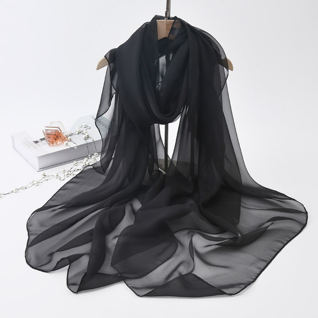 Travel silk scarf female spring and autumn gauze sunscreen shawl thin gauze solid shawl long scarf autumn and winter