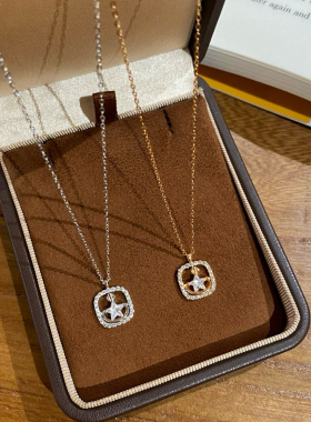 HASES 925银电镀18K厚金 新波小方块银河星星坠 高级感长款毛衣链