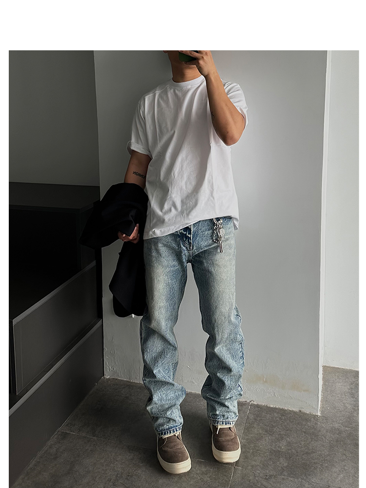 【STS】Mega Jeans雪花复古直筒冰蓝美式宽松水洗牛仔裤男clean-图0