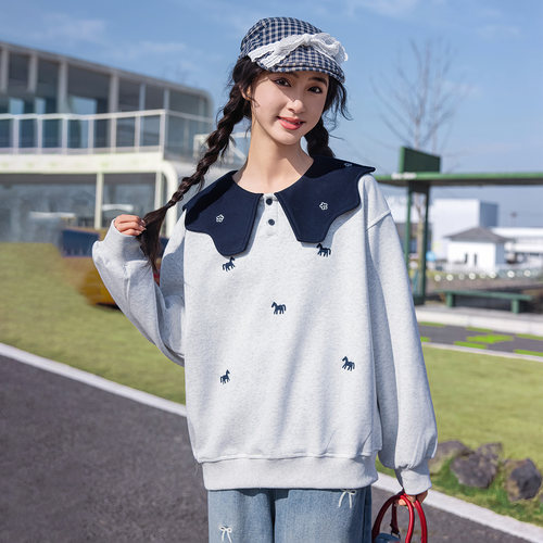 胖女童卫衣儿童春秋加肥加码大小马本命年中大童长袖衫娃娃领上衣 - 图3