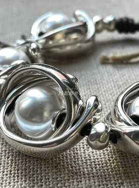 西班牙小众轻奢UNOde50 夸张大珍珠手链手工做旧镀银欧美范春夏