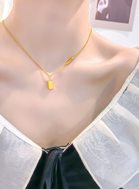 抖音同款暴富小金砖钛钢项链女款不掉色轻奢拼接锁骨链个性饰品