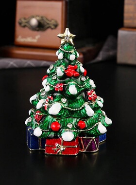 圣诞树珐琅彩磁吸防尘首饰盒