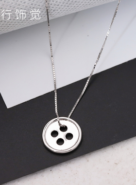 纯银圆形纽扣短款日韩风锁骨链