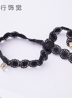 choker花朵黑色蕾丝透明复古项链