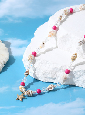2026夏季度假风海螺米珠绿松石手链沙滩海星吊坠贝壳项链脚链女生