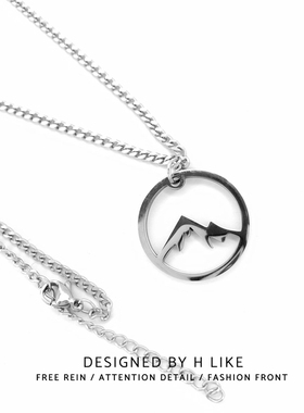 简约雪山项链链吊坠饰品钛钢国风复古情侣礼物不掉色毛衣链配饰