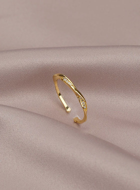 莫比乌斯轻奢锆石开口戒指女时尚高级感简约素圈小众设计感食指戒