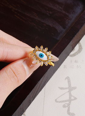 欧美风仿金镶锆恶魔之眼开口指环跨境越南沙金戒指设计感饰品