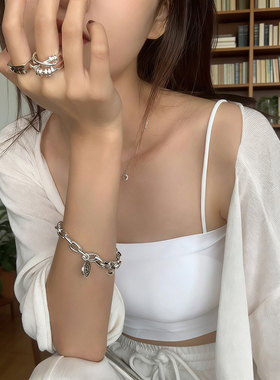 百搭时尚轻奢高级S925纯银复古做旧韩版小众设计手链女手饰品潮