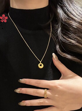 轻奢复古拉丝金坨坨项链女新中式气质轻奢高级感简约锁骨链送女友