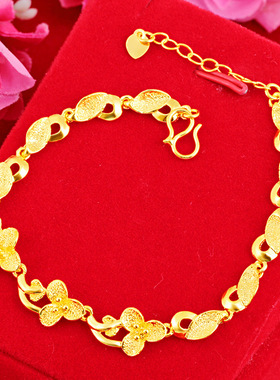 金色花朵铜质几何手链时尚个性