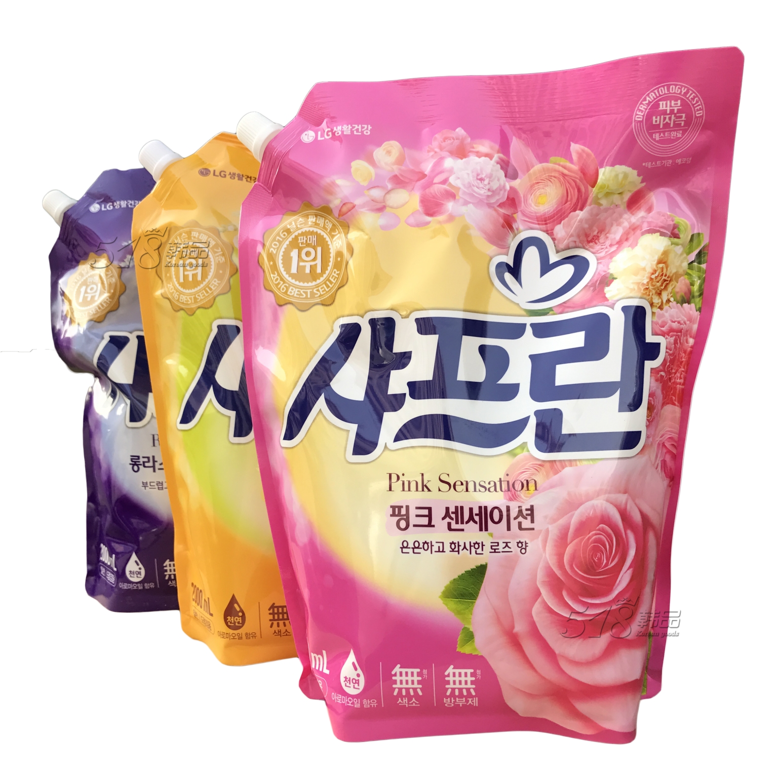 韩国进口 LG衣物柔顺剂 衣服护理液芳香防静电柔软剂花香2000ml - 图0