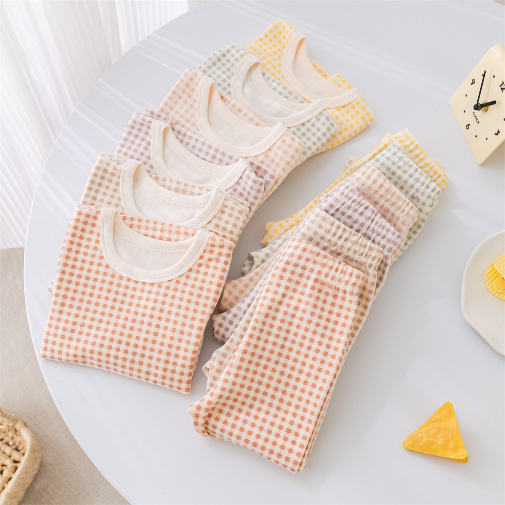 ins格子儿童家居服内衣套装男女宝宝打底衣儿童秋衣秋裤套装,淘宝优惠券,粉丝福利购,淘宝优惠卷