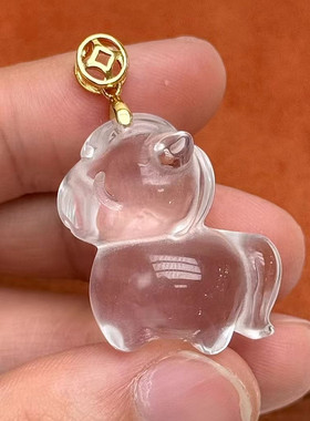 天然白水晶马挂件儿童生肖礼物