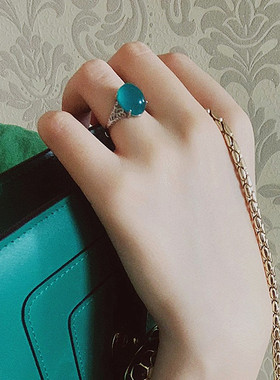 捡漏天然冰种纯银镶嵌礼物戒指