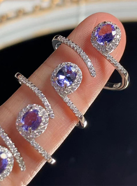 女款天然坦桑石戒指925银百搭