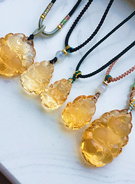 巴西黄黄水晶九尾狐吊坠礼物