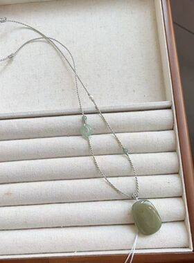 高档手工编织简约百搭和田玉挂绳翡翠平安吊坠女细项链调节小众