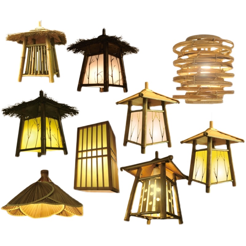 中式竹艺竹编吊灯庭院饭店餐厅灯个性创意竹房子凉亭吧台日式灯具