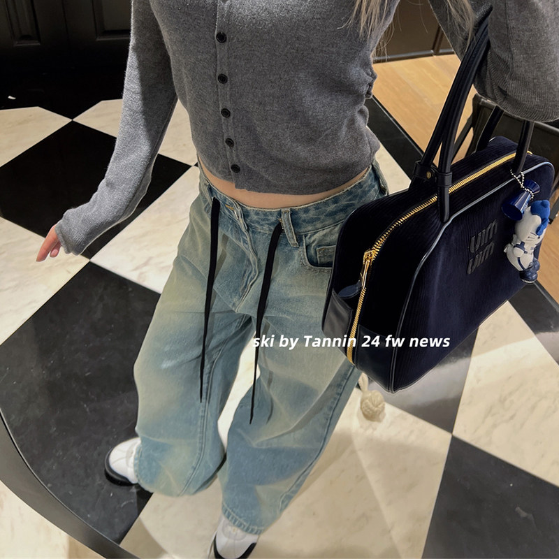 ski byTannin赤兔蓝调时刻撞色抽绳牛仔裤女新高腰休闲直筒阔腿裤,淘宝优惠券,粉丝福利购,淘宝优惠卷