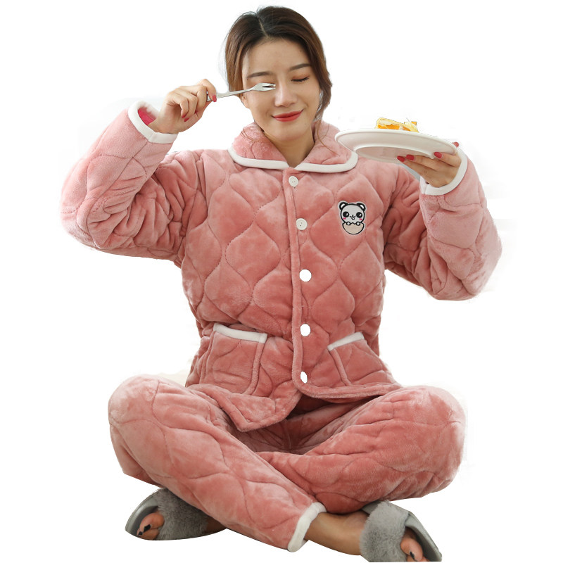 睡衣女冬季三层加厚夹棉可爱女珊瑚绒法兰绒大码保暖可外穿家居服,淘宝优惠券,粉丝福利购,淘宝优惠卷