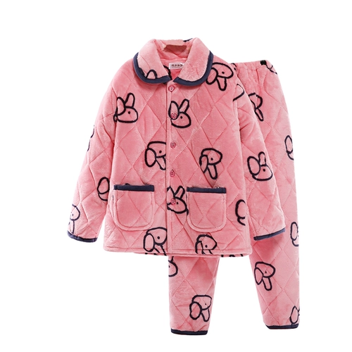 Зимняя стеганая фланелевая бархатная флисовая удерживающая тепло милая коралловая пижама, увеличенная толщина, большой размер