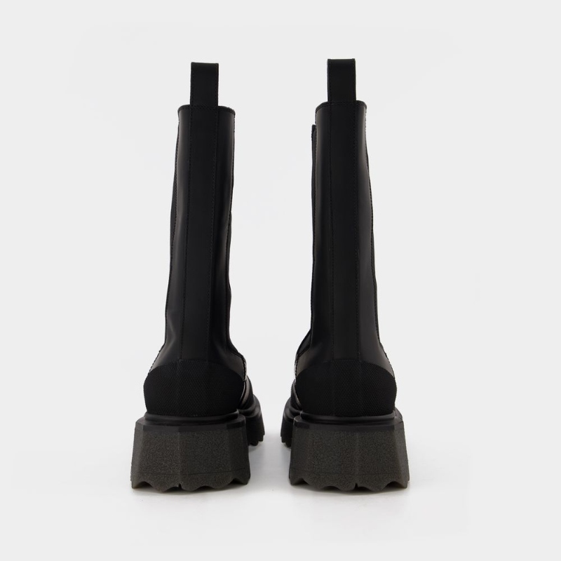 OFF WHITE Calf Sponge Chelsea Boot黑色皮质高筒切尔西靴-图1