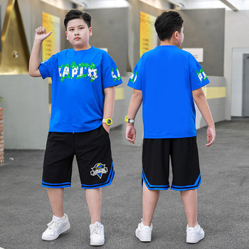 Little Fatty Summer Clothes Plus Size Boys Loose Large Sleeve Short Sleeve Size Medium and Big Children Thin T-Shorts Casual 2 Pieces