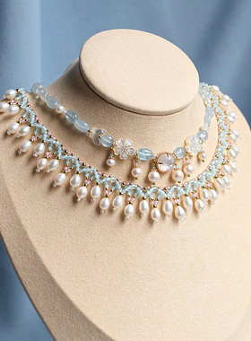 墨涧花海蓝宝珍珠璎珞项链