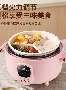 韩派粉红色鸳鸯三格陶瓷釉电压力锅大容量跨境现货直发家用高压锅